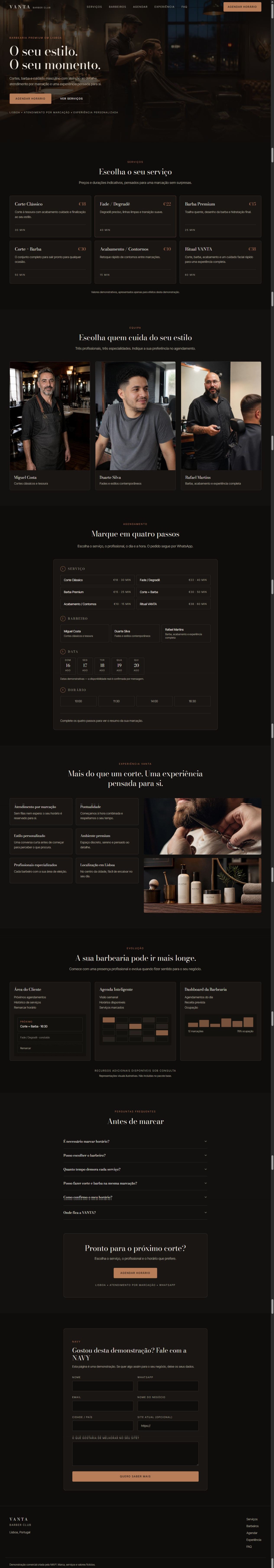 Prévia completa da demonstração VANTA Barber Club